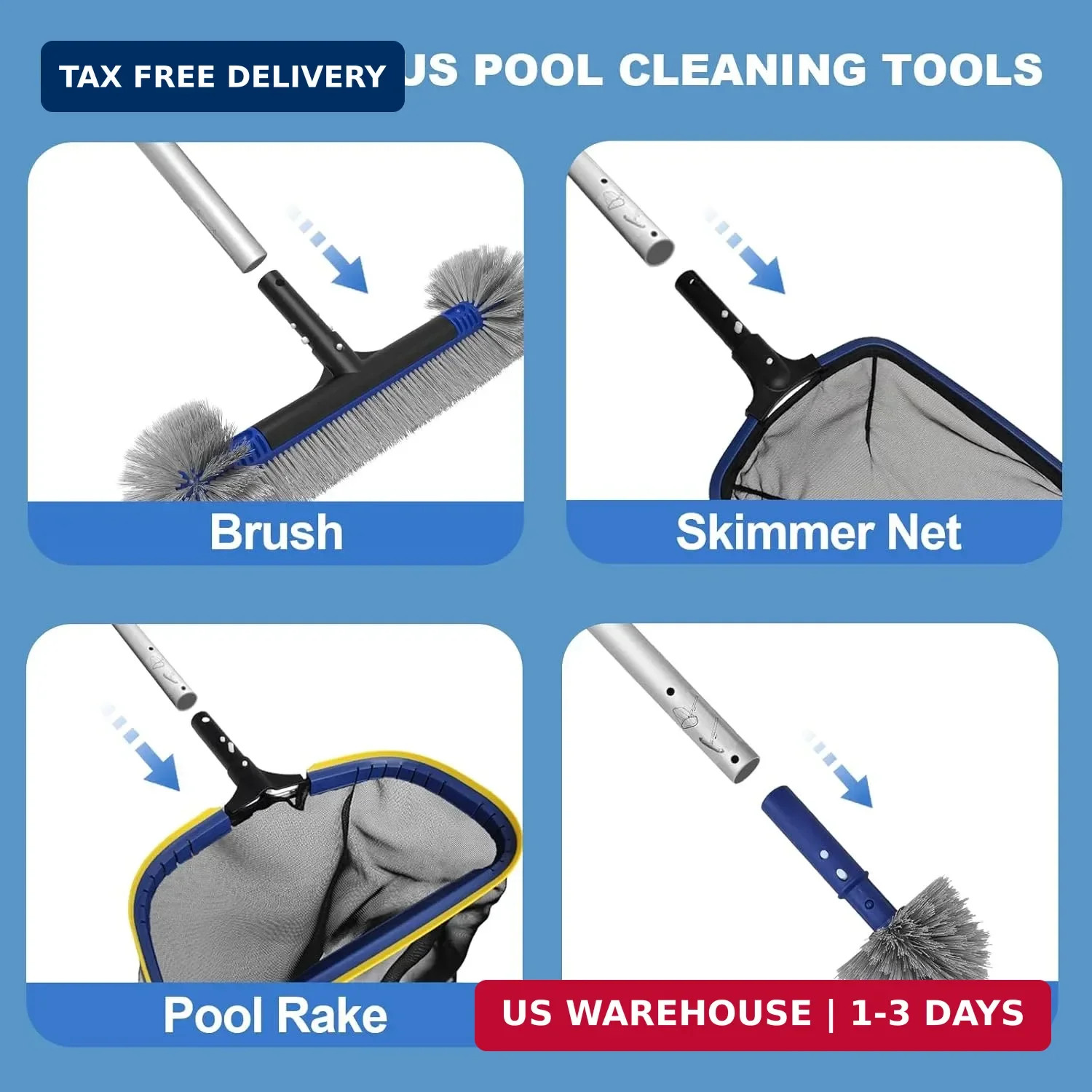 Poolvio 5-in-1 Pool Cleaning Kit – Includes Semi-Deep Skimmer Net, Aluminum Leaf