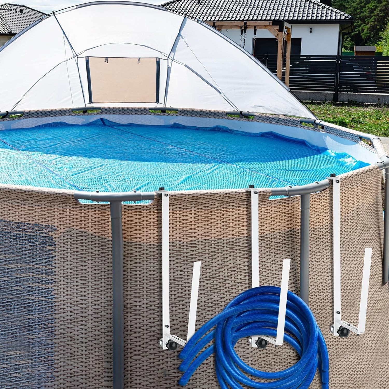 8 Pcs Solar Cover Holder for Above Ground Pool Adj. Solar Holder Storage Hooks