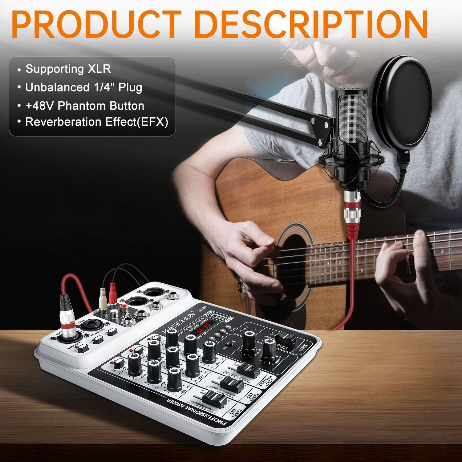 4 Channel DJ Audio Mixer Bluetooth USB MP3 48V Phantom Power Sound Board Console