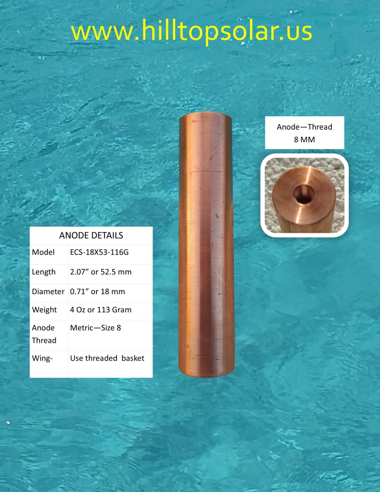 Solar Pool Ionizer | Self cleaning anode | 100% water proof | 7.0V – 1.75 watts