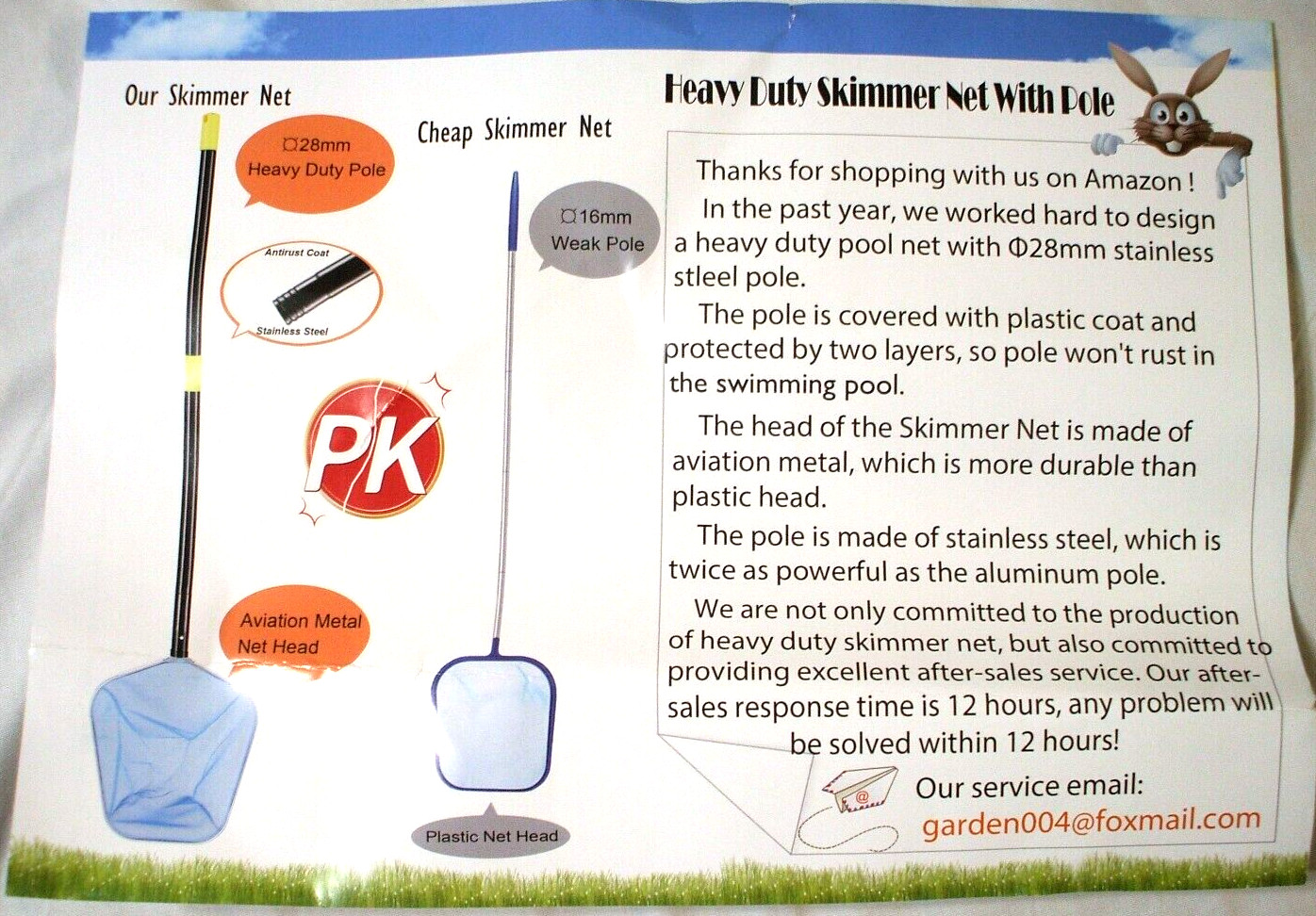 Heavy Duty Pool Skimmer Leaf Rake Net Cleaning Swimming Pool, 12ft Reach « New »