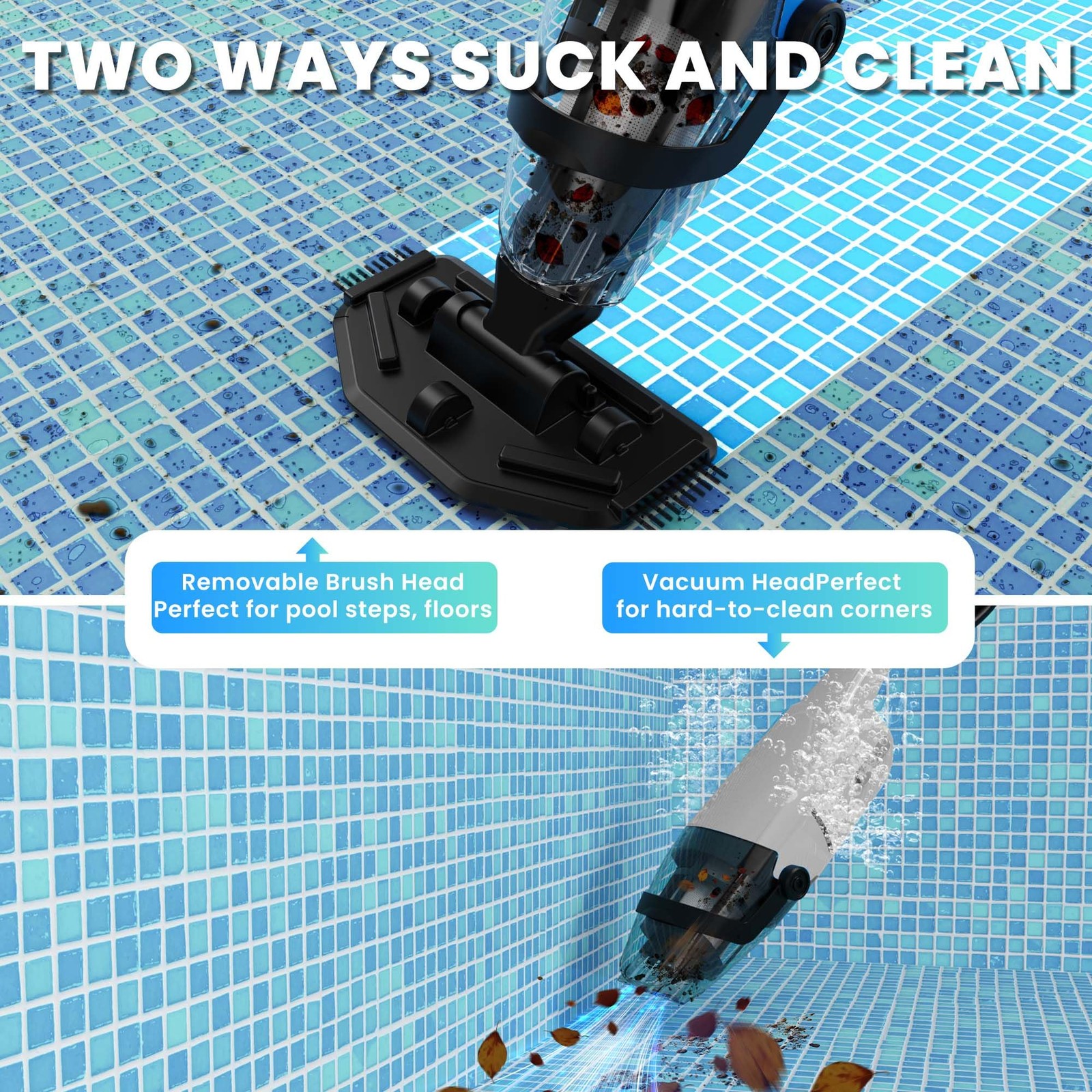 Cordless Pool Vacuum, 60-Min Runtime Rechargeable Pool Cleaner for Above Grou…