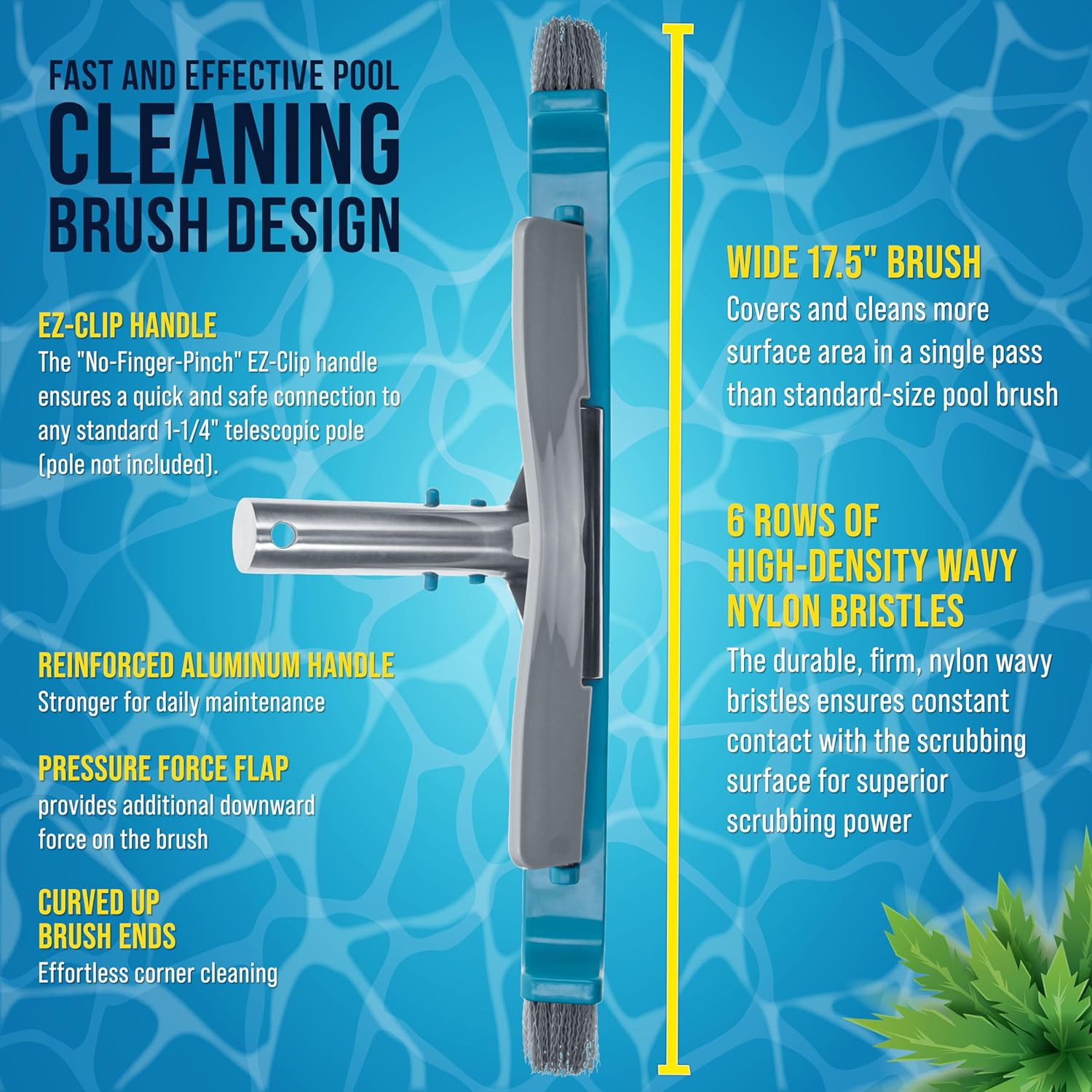 17.5&Prime; Pool Brush Head for Inground Pools – Swimming Pool Brush