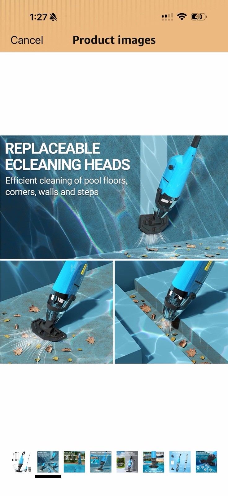 aaculpet Cordless Pool Vacuum 60 Min w/ Extension Pole & Filter Blue/Black