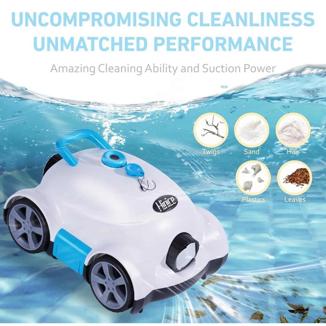 Hinice Cordless Robotic Pool Cleaner, Automatic Pool Vacuum Robot (White/Blue)