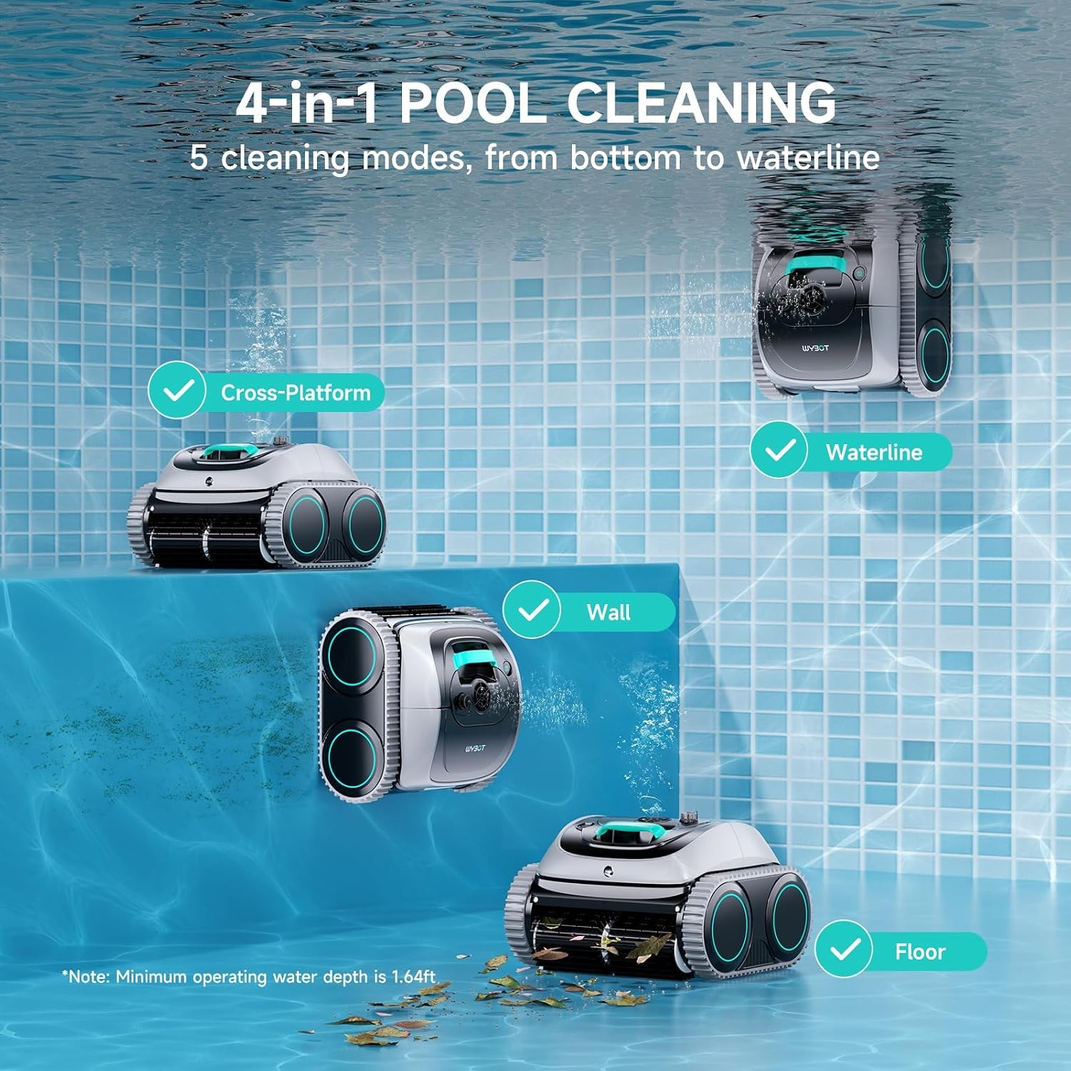 WYBOT C1 Pool Robot Vacuum for Inground Pools 4-in-1 Cordless Robotic Pool Clean