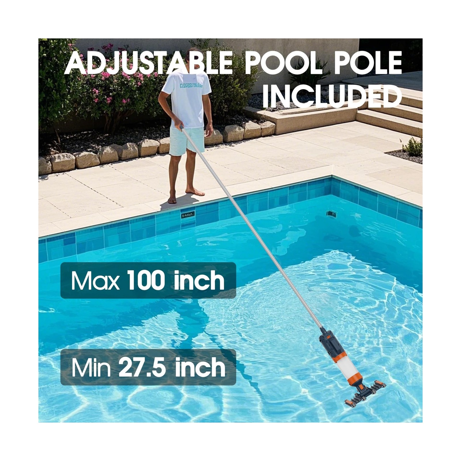 Heavy Duty Handheld Pool Vacuum – 18.9GPM Powerful Suction, 25µm Ultra Fine