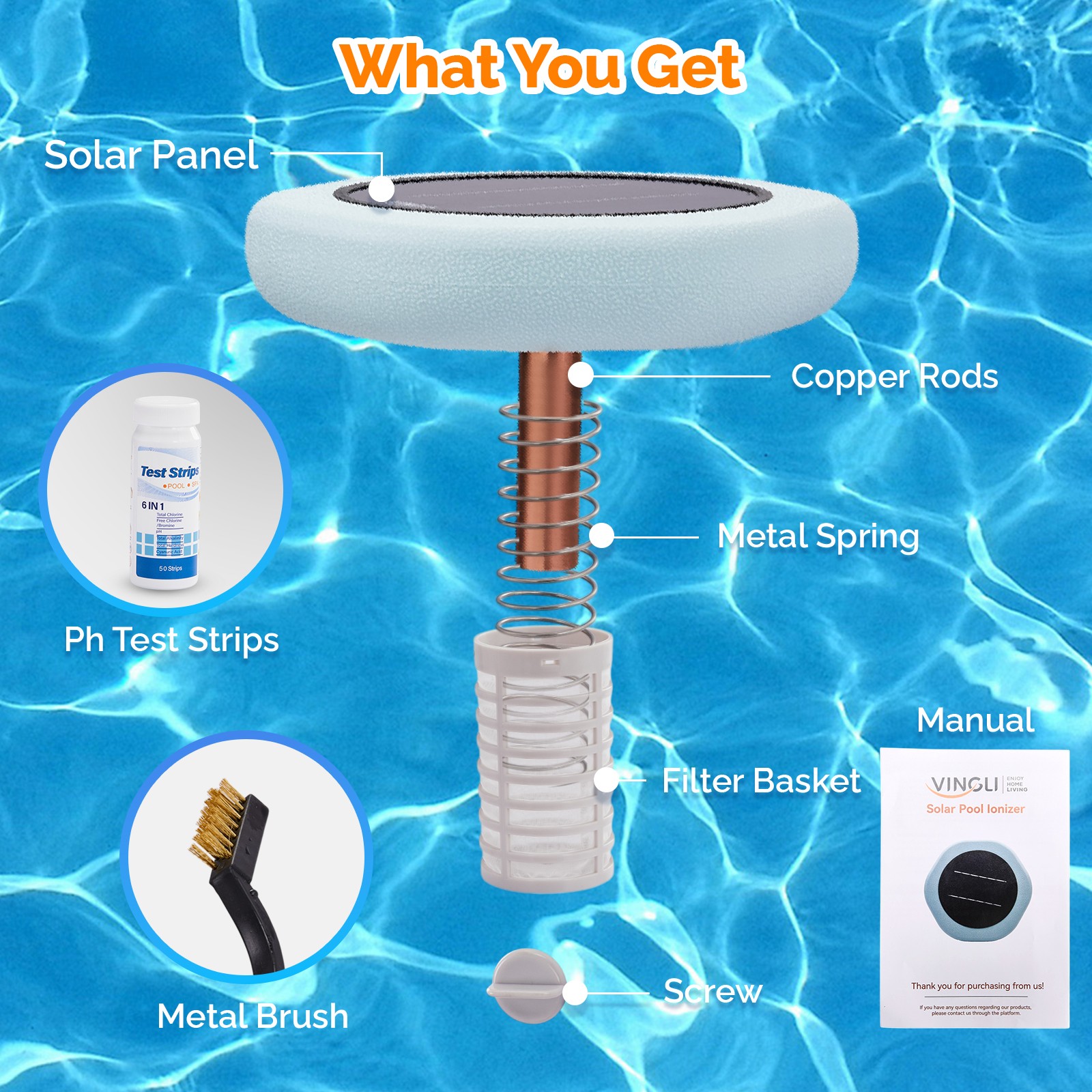 Solar Copper Pool Ionizer for Water Clarification Above Ground Inground Pool