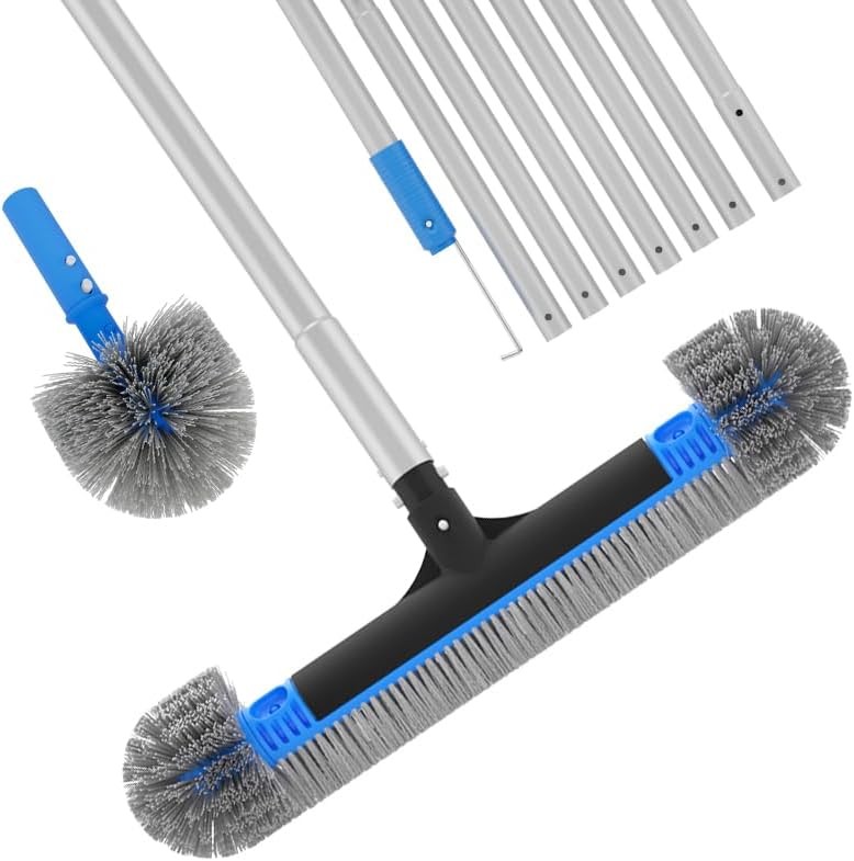Pool Brush Set 20’’ 2-in-1 Detachable Round Brush W/ Extra Side Brush Cleaning