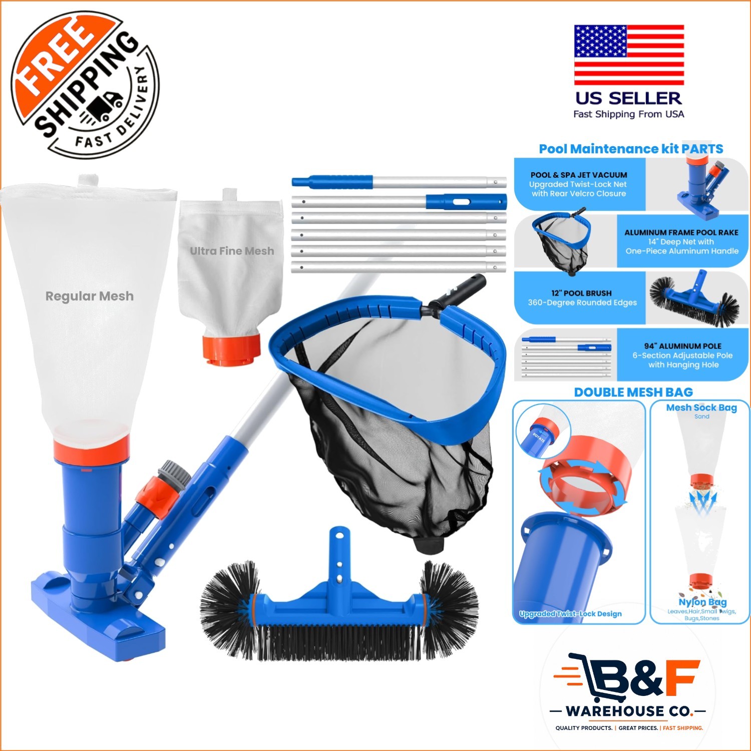 Effortless Pool Maintenance: Spa Jet Vacuum & Adjustable 8-Foot Cleaning Pole