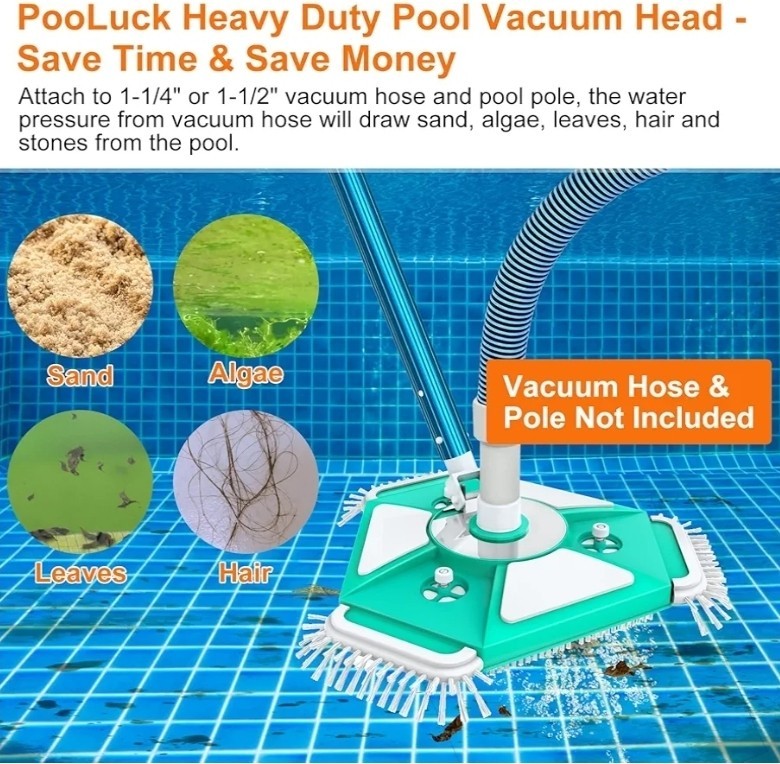 Upgrade Pro Weighted Triangular Pool Rotative Vacuum Head With Brush & Ez Clip H