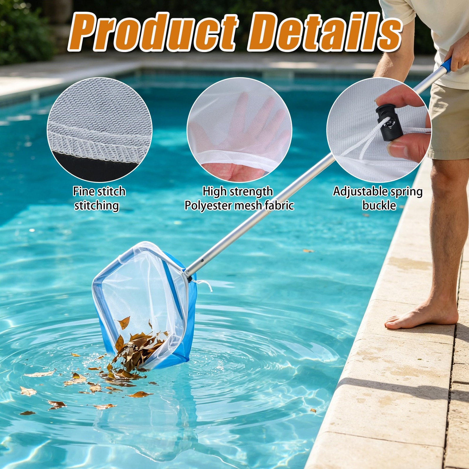 3Pcs Ultra Fine Mesh Pool Skimmer Net – 26&Prime;x22&Prime; Adjustable Large Deep Nylon L…