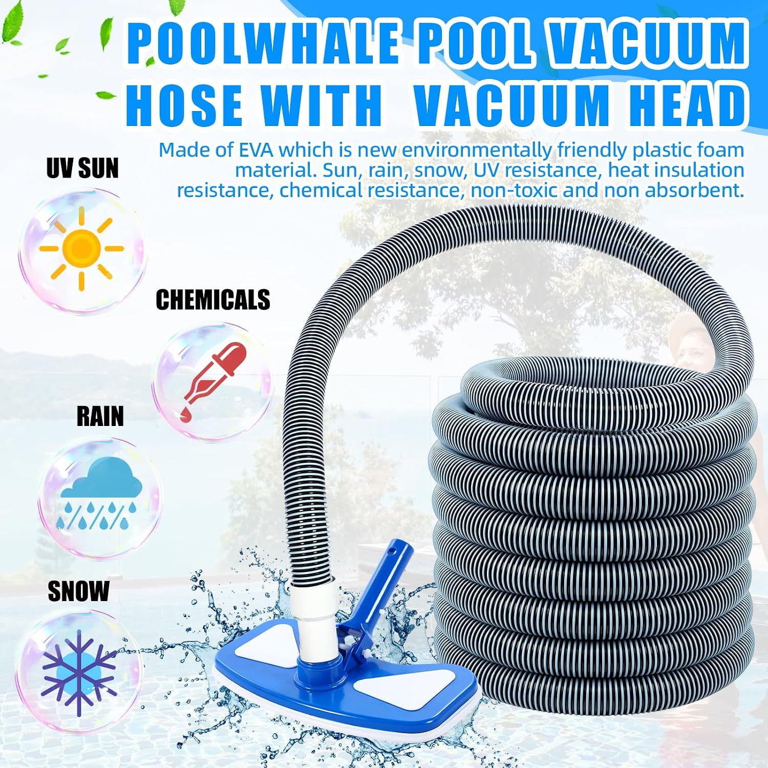 4 Pcs Swimming Pool Vacuum Kits 11.8&Prime; Vacuum Head with 1-1/2&Prime; X 29.5 Ft Hoses, 1