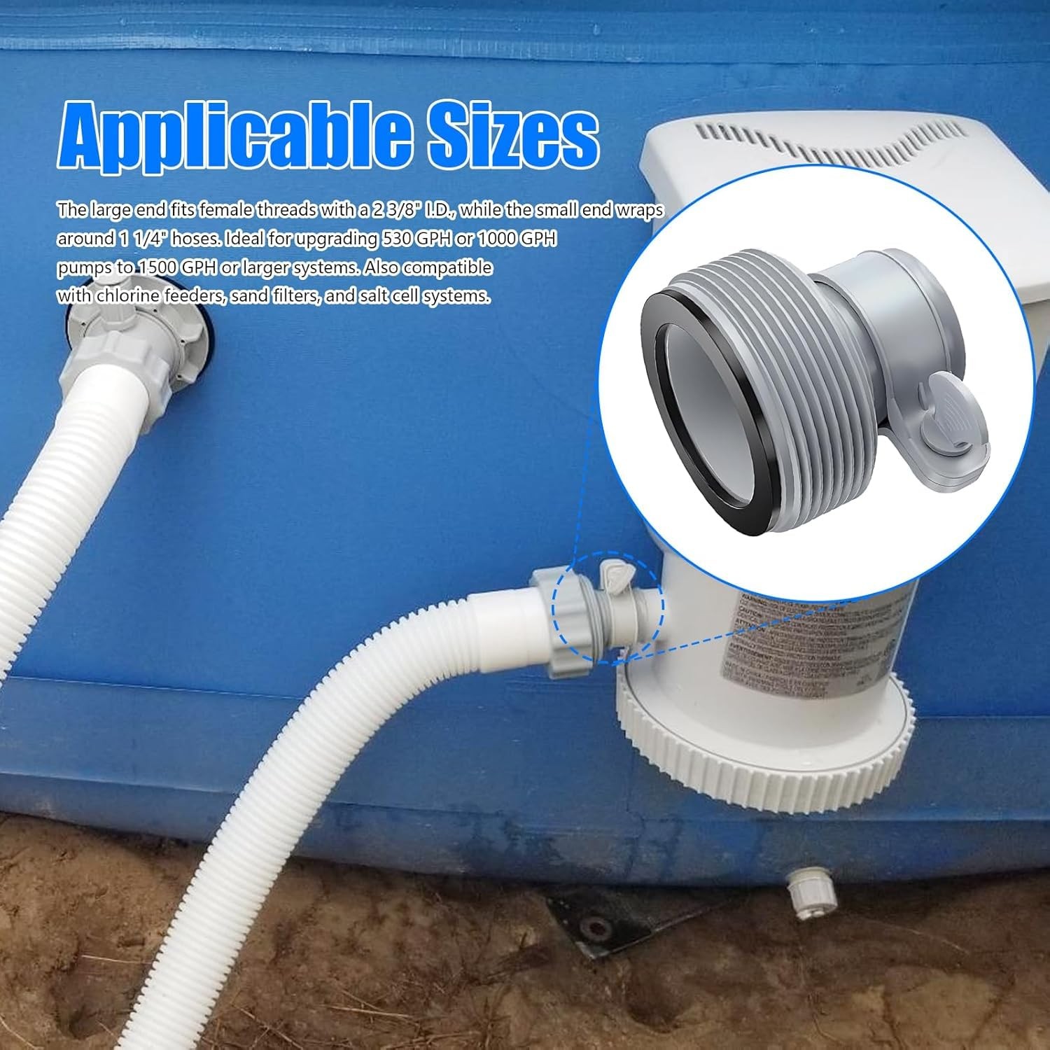 2 Packs Pool Hose Adapter Connector 1.5 inches, 1.25 Adapter-B