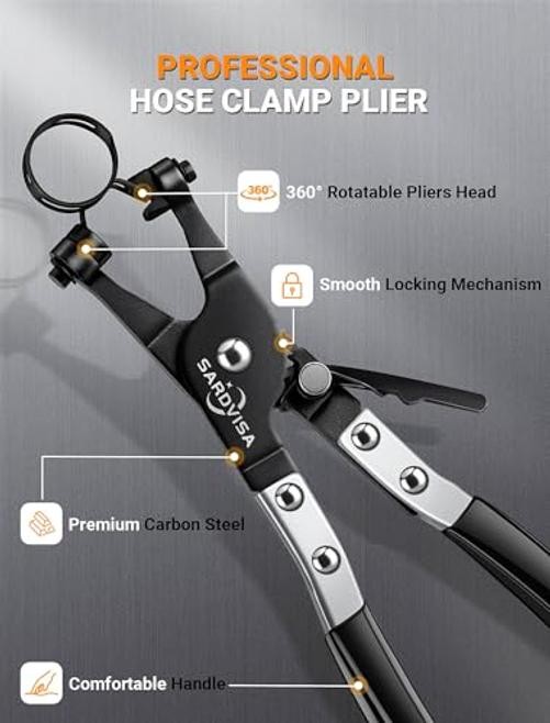 Hose Clamp Pliers, Heavy Duty Hose Clamp Tool with Locking Gear ＆ Black Non