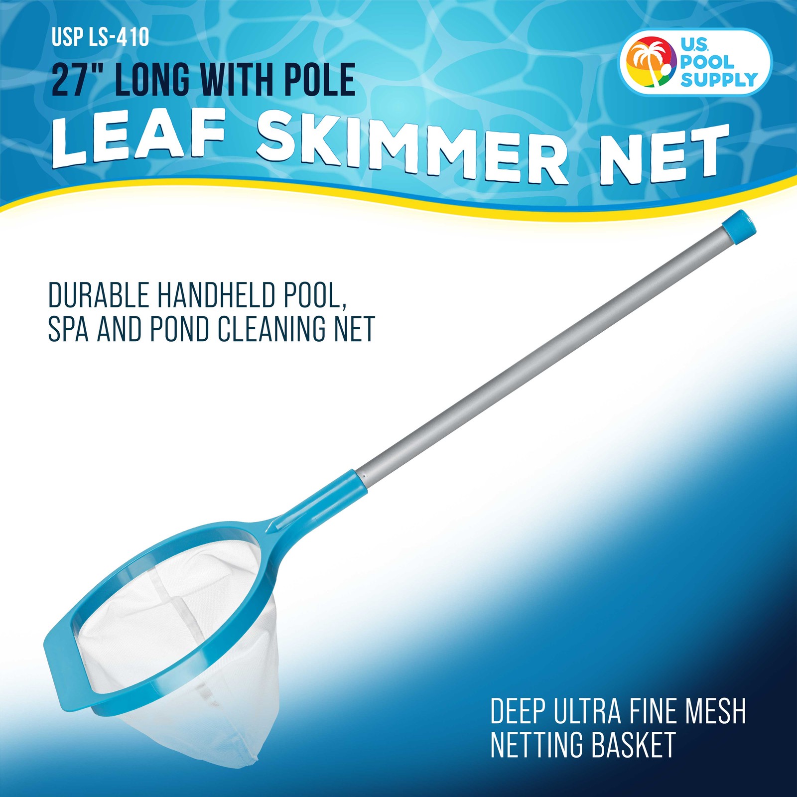 27&Prime; Swimming Pool Hand Leaf Skimmer Net & Pole – Deep Ultra Fine Mesh Netting