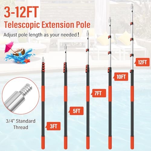 Telescopic Pool Pole,Extendable Pool Pole,Heavy Duty Aluminum Telescoping 12FT