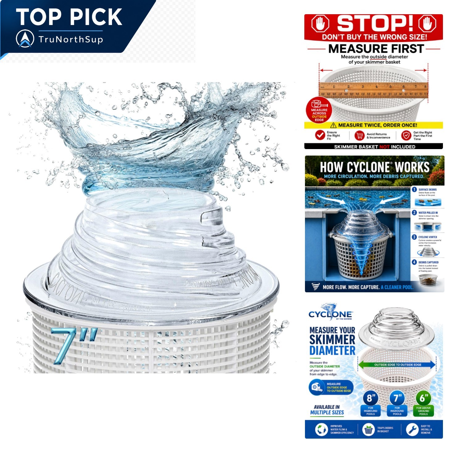 Pool Skimmer Cyclone Basket Enhancer 7 Inch Fits Any Pool Water Level Improve…