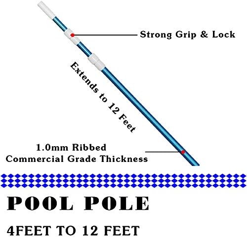 Professional 12 Feet Blue Anodized Aluminum Telescopic Swimming Pool Pole,Adjust