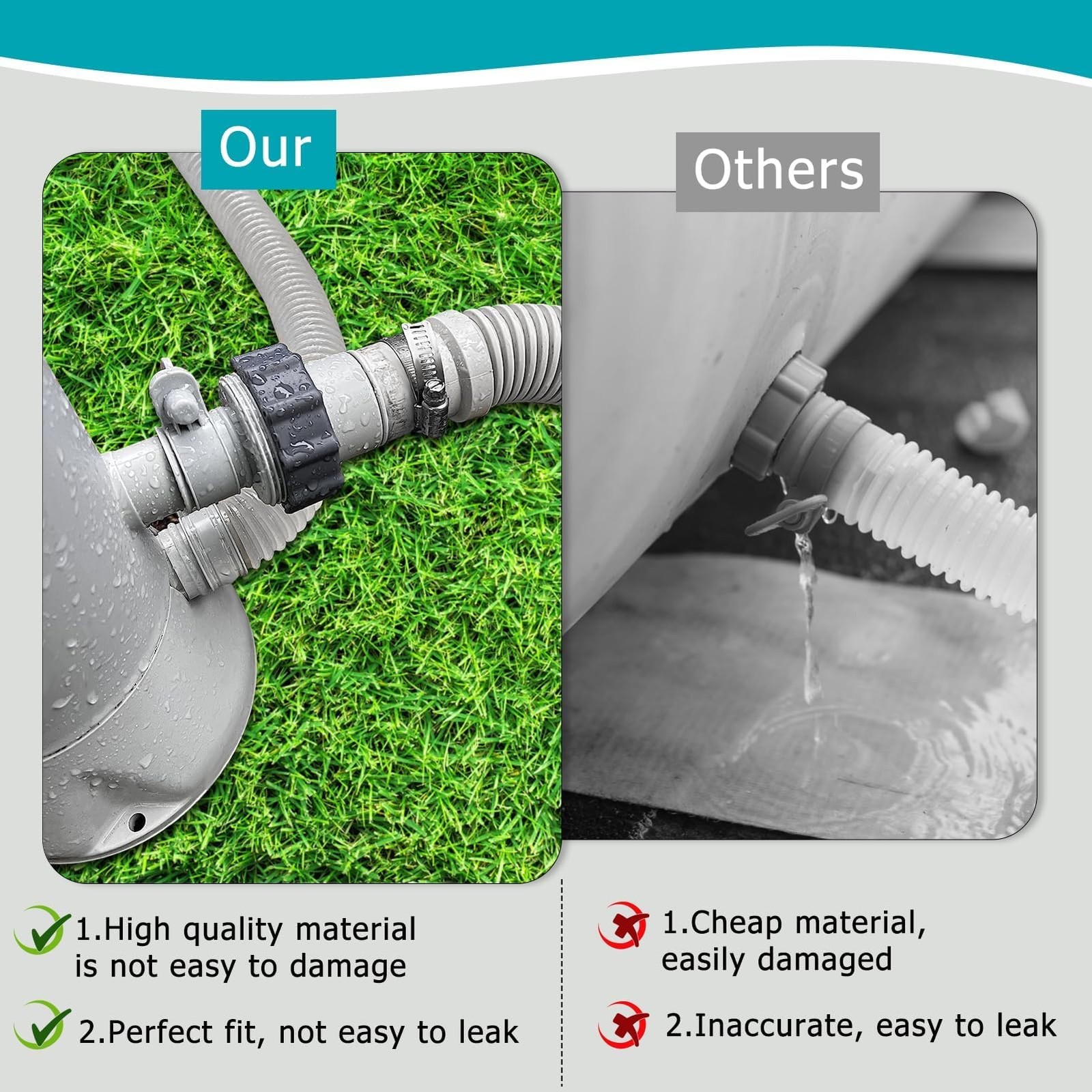 Pool Hose Adapter Type A & B for 1.25 and 1.5 Inch 2 3/8 inches, Grey, Black