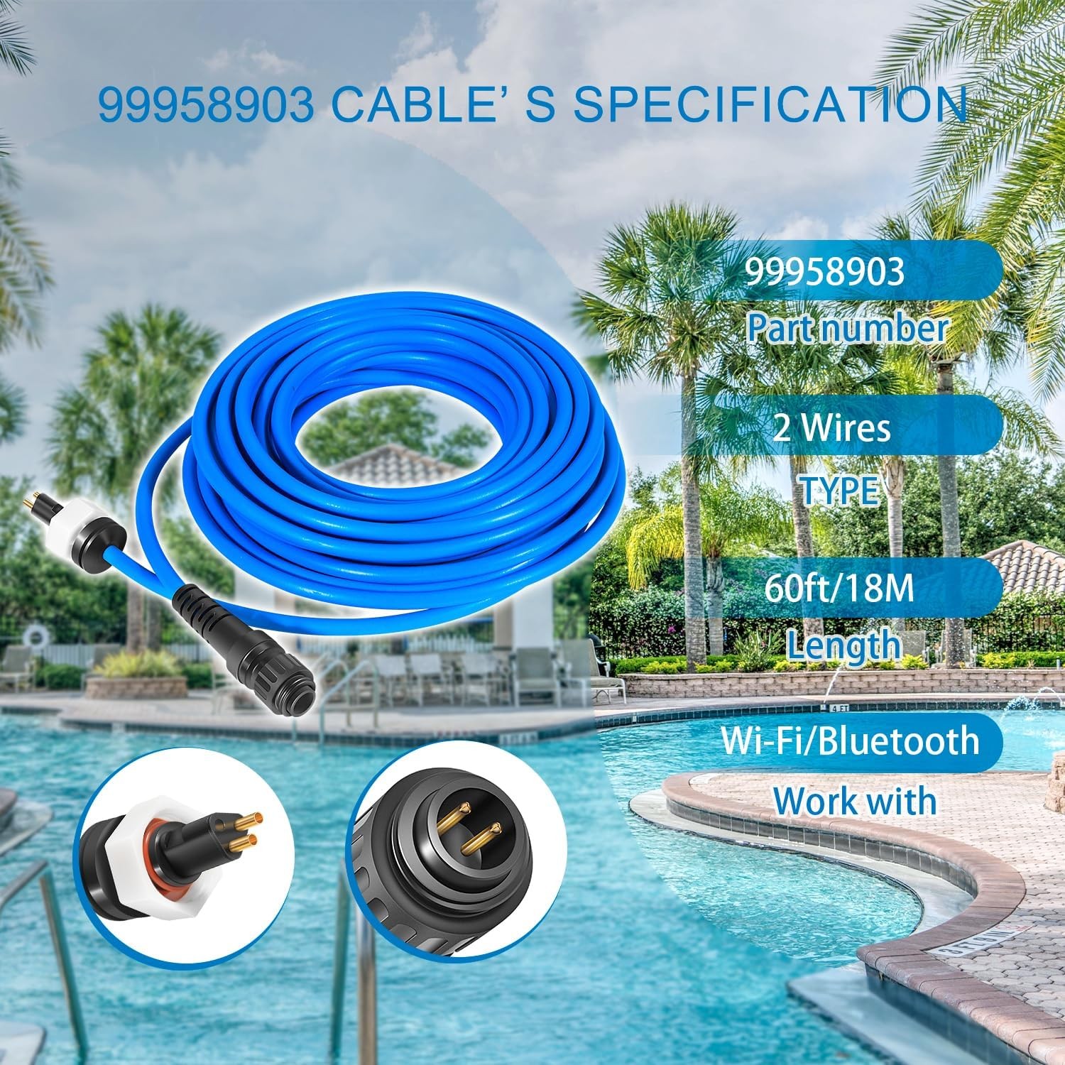 60ft 99958903-DIY Cable 2 Wire for Dolphin Maytronics Pool Cleaner S200 Active20