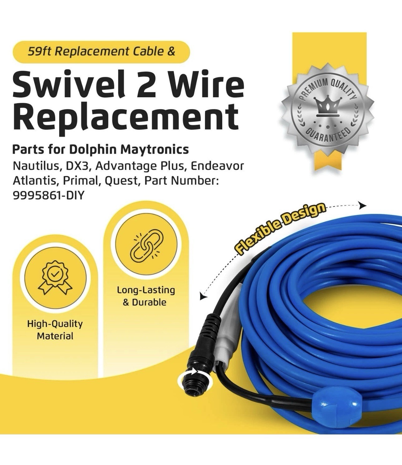 9995861 DIY Cable Swivel 2 Wire 60ft Replacement For Robotic Pool Cleaner*READ*
