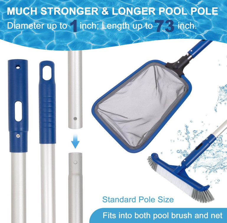 Kit Limpieza Piscina Red Skimmer Cepillo 14.5&Prime; con Poste Aluminio Pool Tool