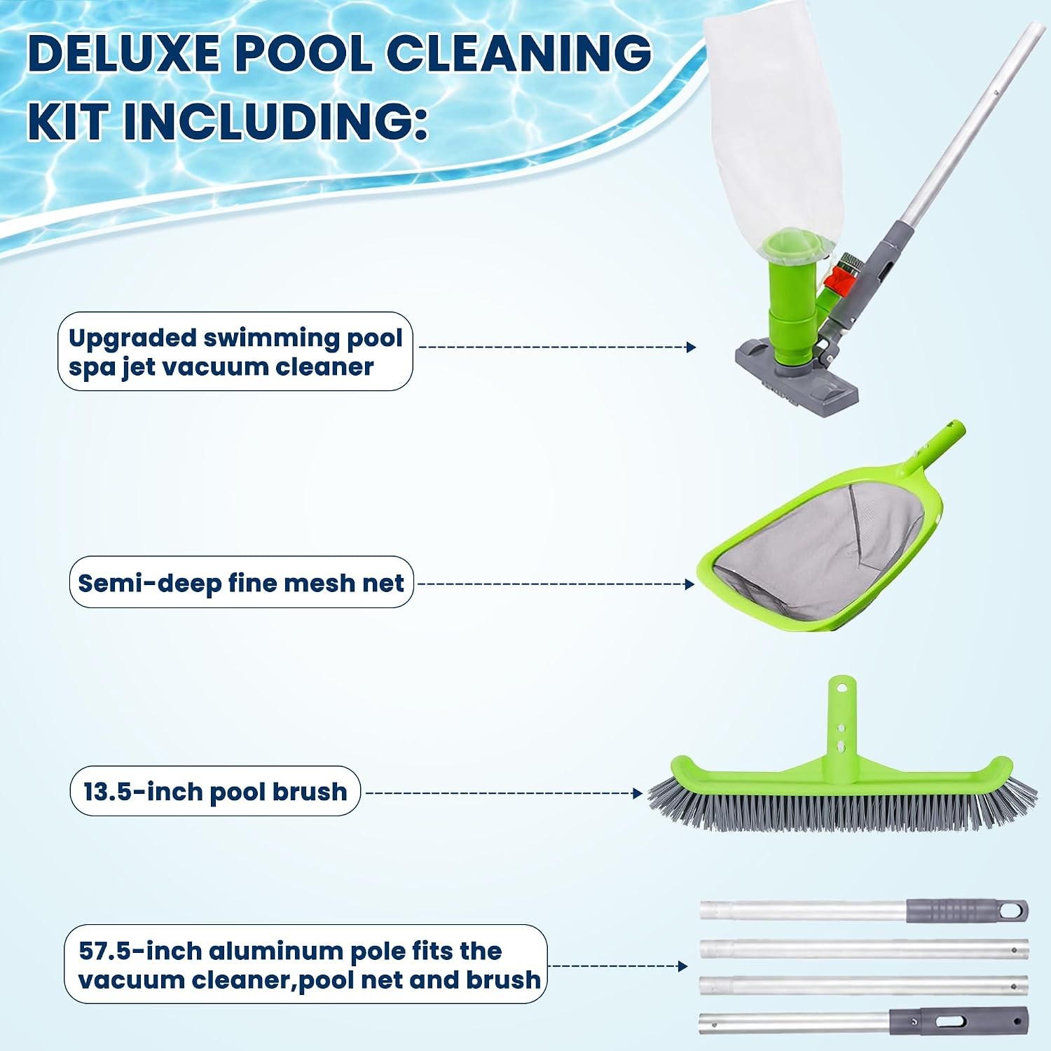 Sepetrel Deluxe Swimming Pool Cleaning Kit with Spa Jet Vacuum Cleaner,Brush, Se