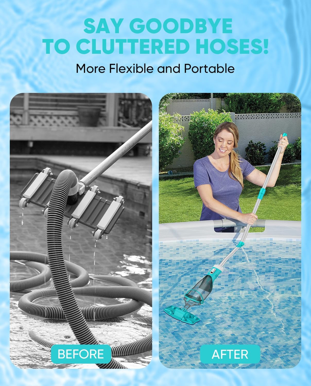 Cordless Pool Vacuum with Telescopic Pole, 8.5 GPM Powerful Suction, .5H Superch