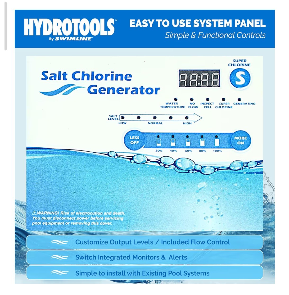 Swimline 87625 Salt Water Chlorine Generator System, 25K Gallon Swimming Pools