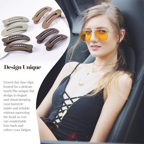 8 Pcs Large Lay Flat Claw Clips for Women – French Side Matte – Multiple Brown