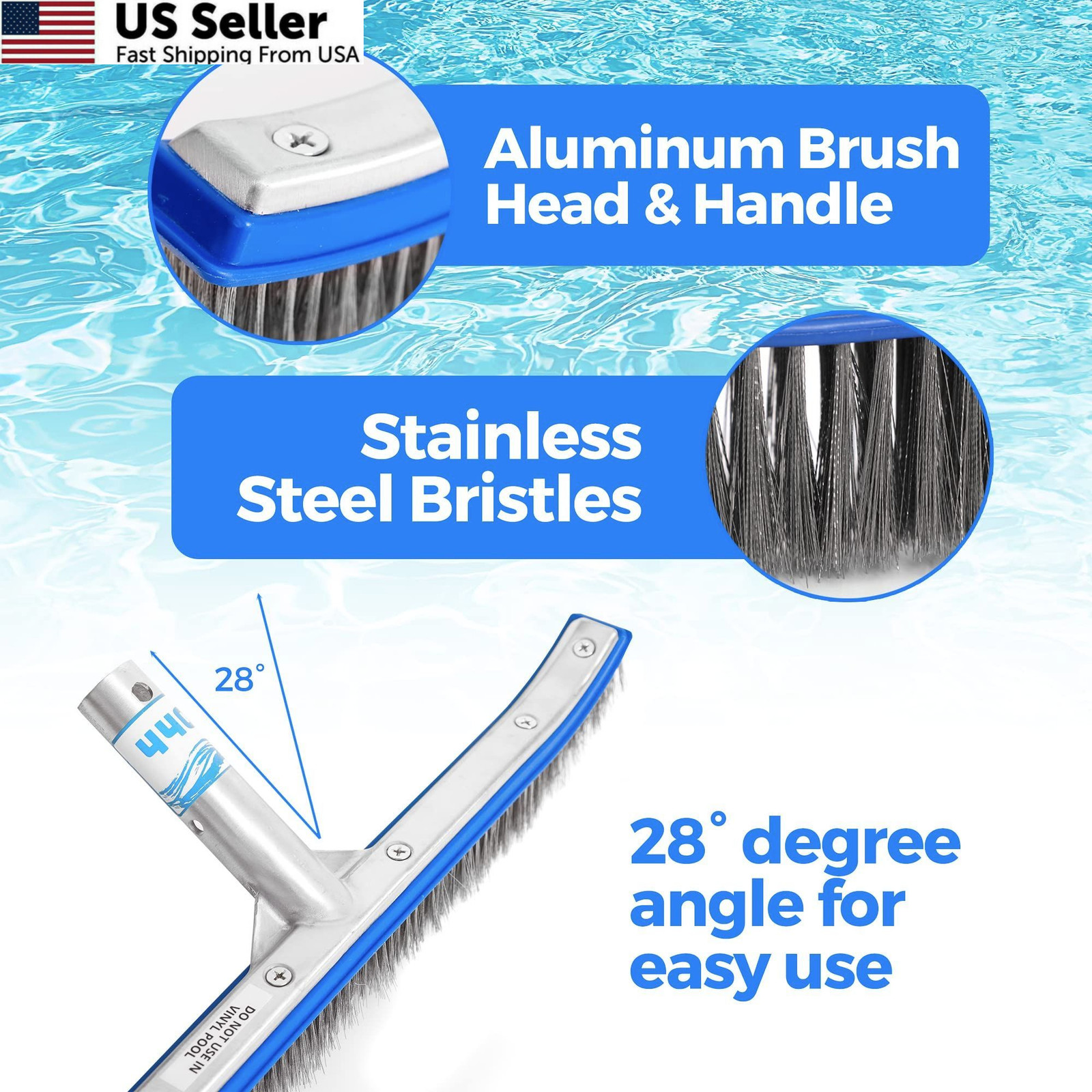 40 Heavy Duty Pool Brush – 18-inch Extra-Wide Metal Head 1-Pack, Gray
