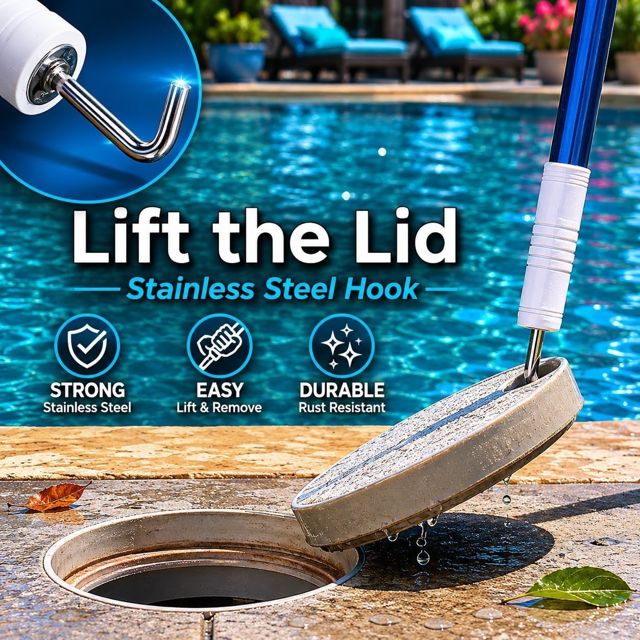 Hands-Free 53&Prime; Pool Skimmer Net & Anodized Aluminum Pole for Effortless Cleanup