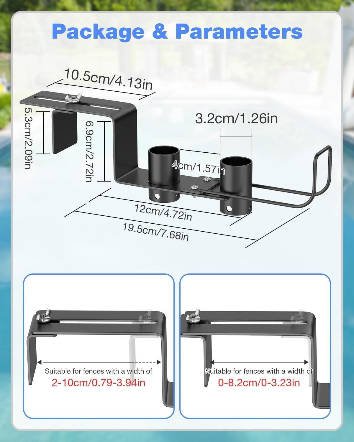 Pool Fence Hooks Adjustable, Heavy Duty Metal Hanger for Pool Equipment, Skimmer