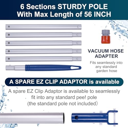 Manual Pool Vacuum for Above Ground Pool Upgrade with Fine Mesh Bag& 56&Prime;