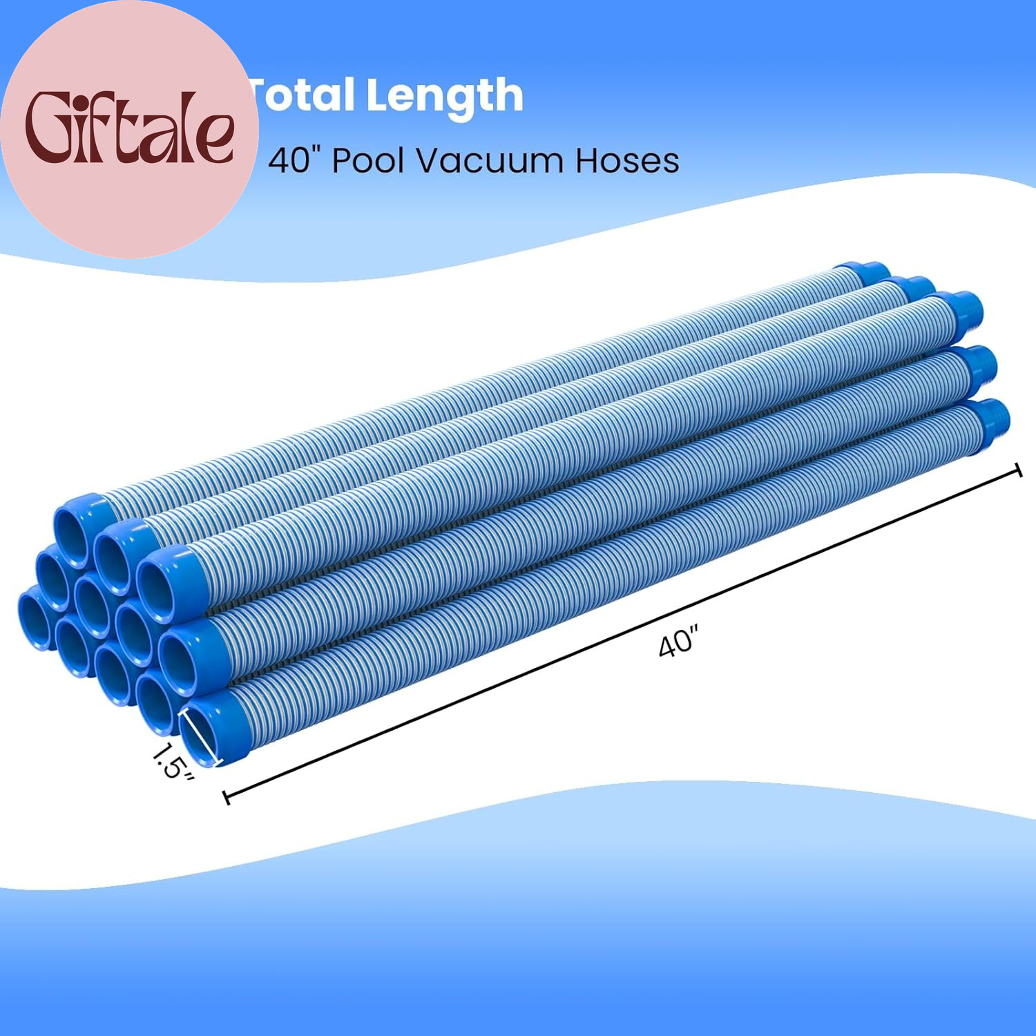 Pool Vacuum Hose 40 Feet (12 X 40 Inch), 1.5 Inch Cuffs, Compatible with Most In