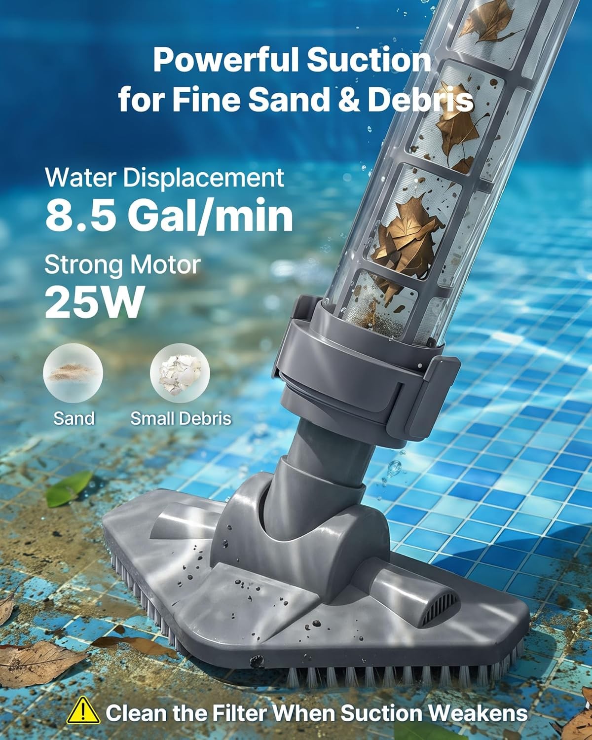 VEVOR Handheld Pool Vacuum, 8.5 GPM Cordless Spa Hot Tub Vacuum with Extension P