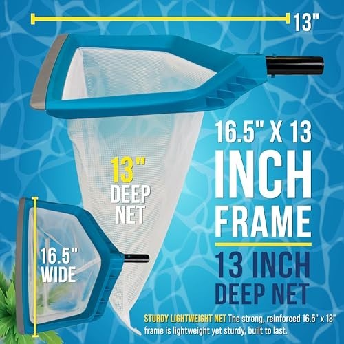 Pool Skimmer Net Fine Mesh 13 Inch Deep Leaf Bag Rubber Scoop Edge Aluminum
