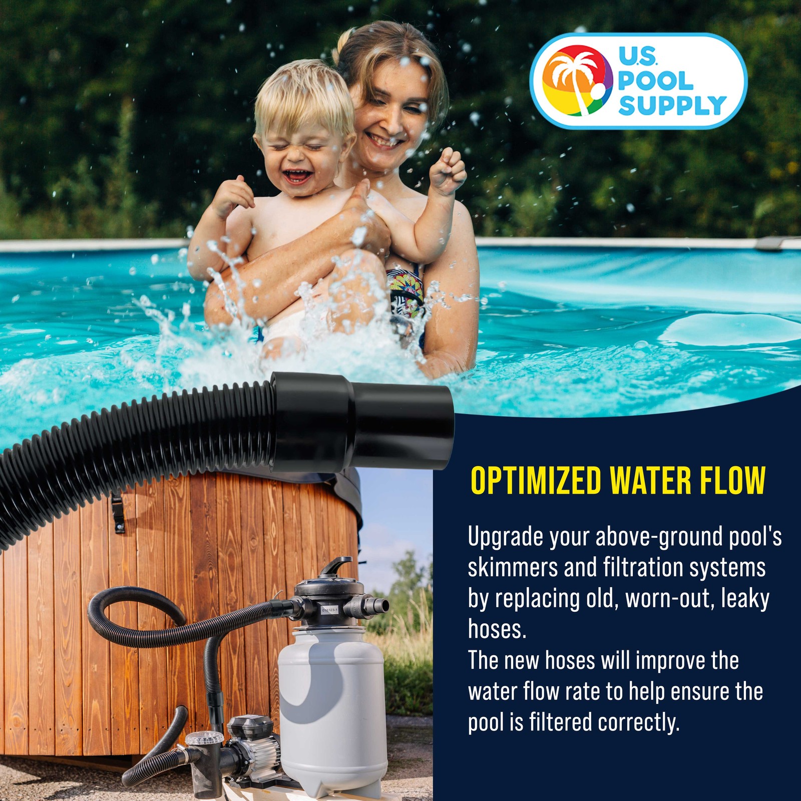 6 Foot Heavy-Duty Above Ground Pool Hose, 1.5&Prime; – Black Filter Connecting Hose
