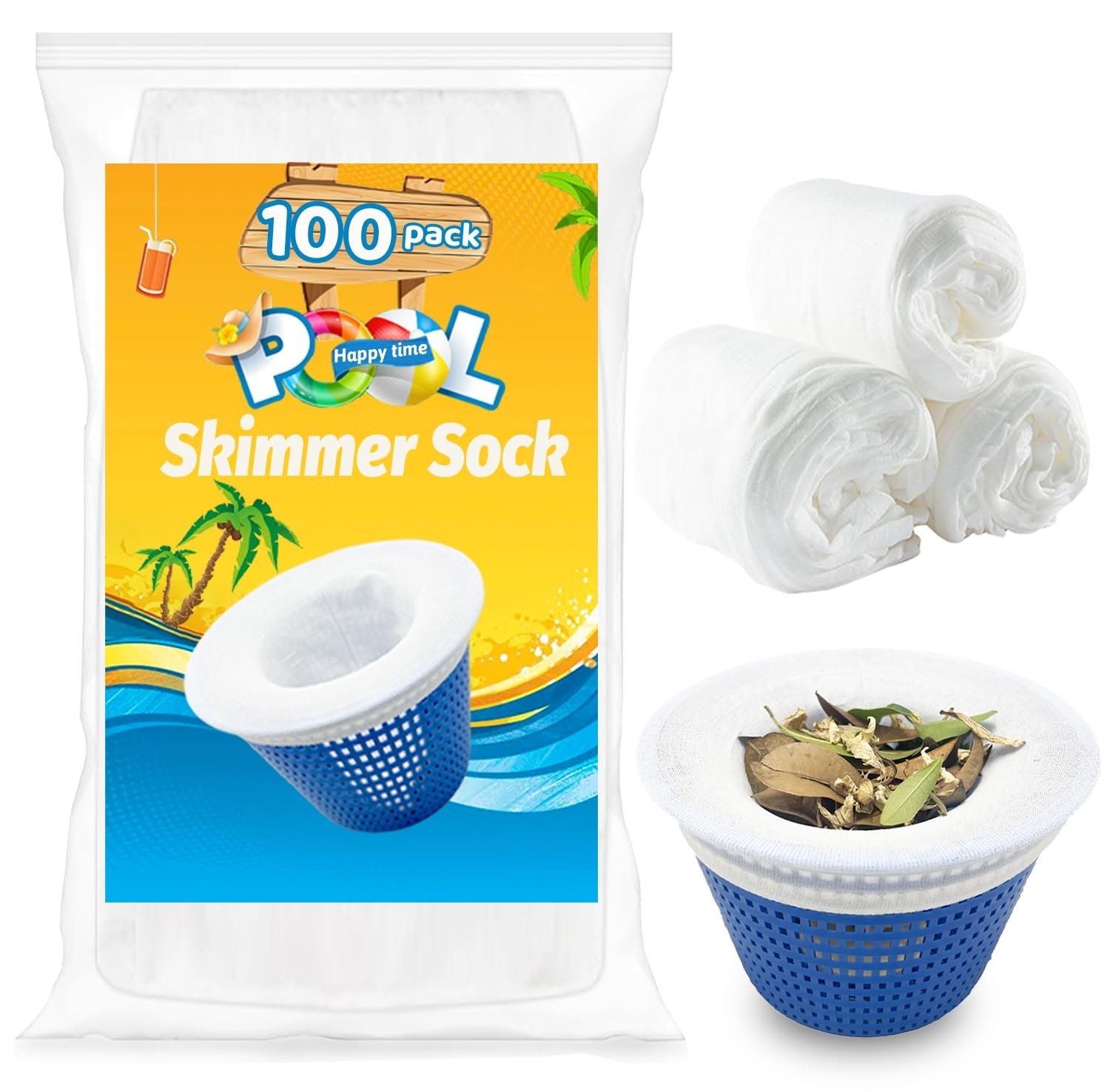 100-Pack Pool Skimmer Socks for Cleaning Debris & Leaves – Fits In-Ground/Above