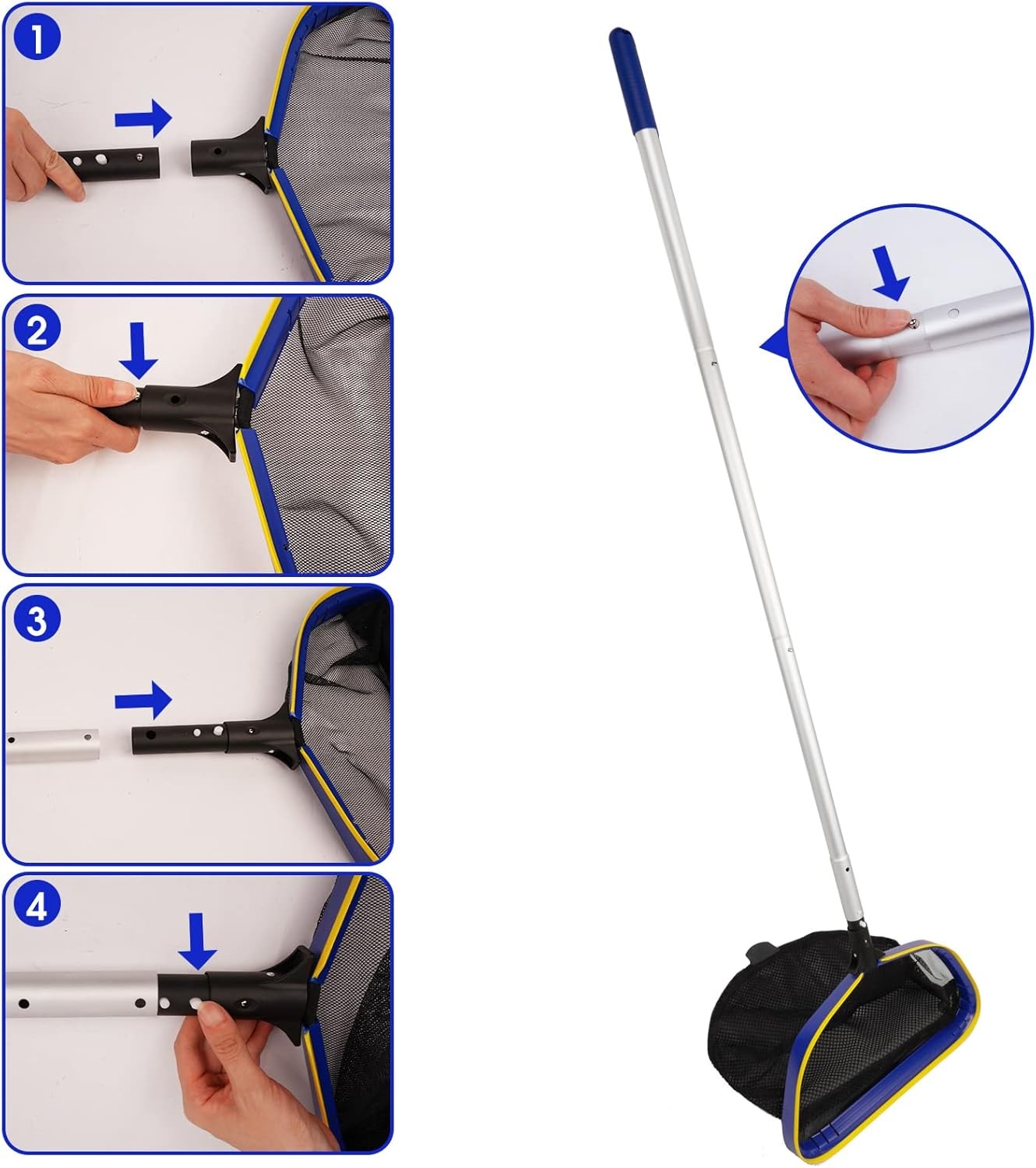 Pool Deep Skimmer Net With 3Ft 10Ft 1.0Mm Thick Adjustable Aluminum Pole & Fine