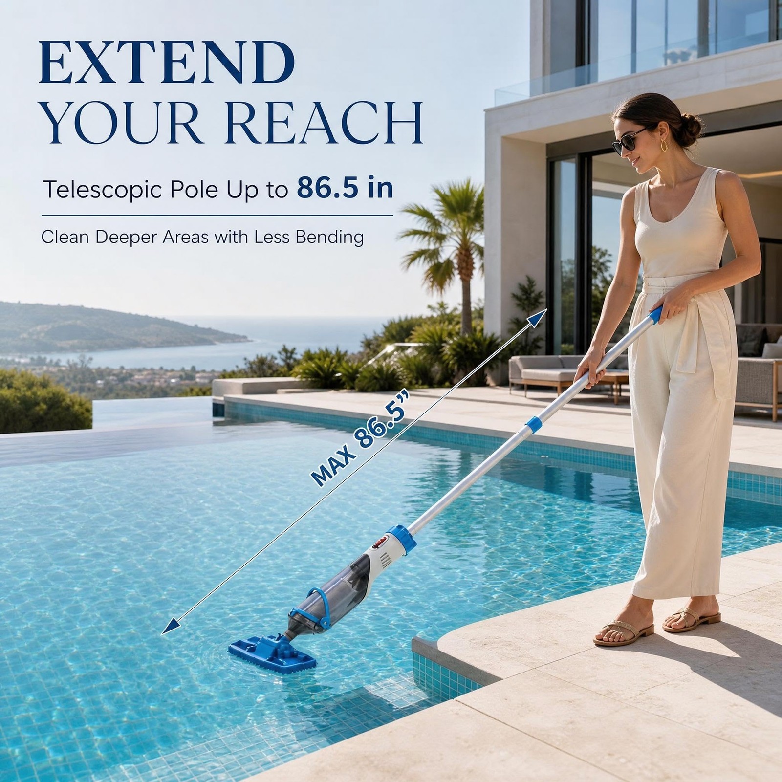 Cordless Rechargeable Pool Vacuum Handheld with Telescopic Pole for Above Ground