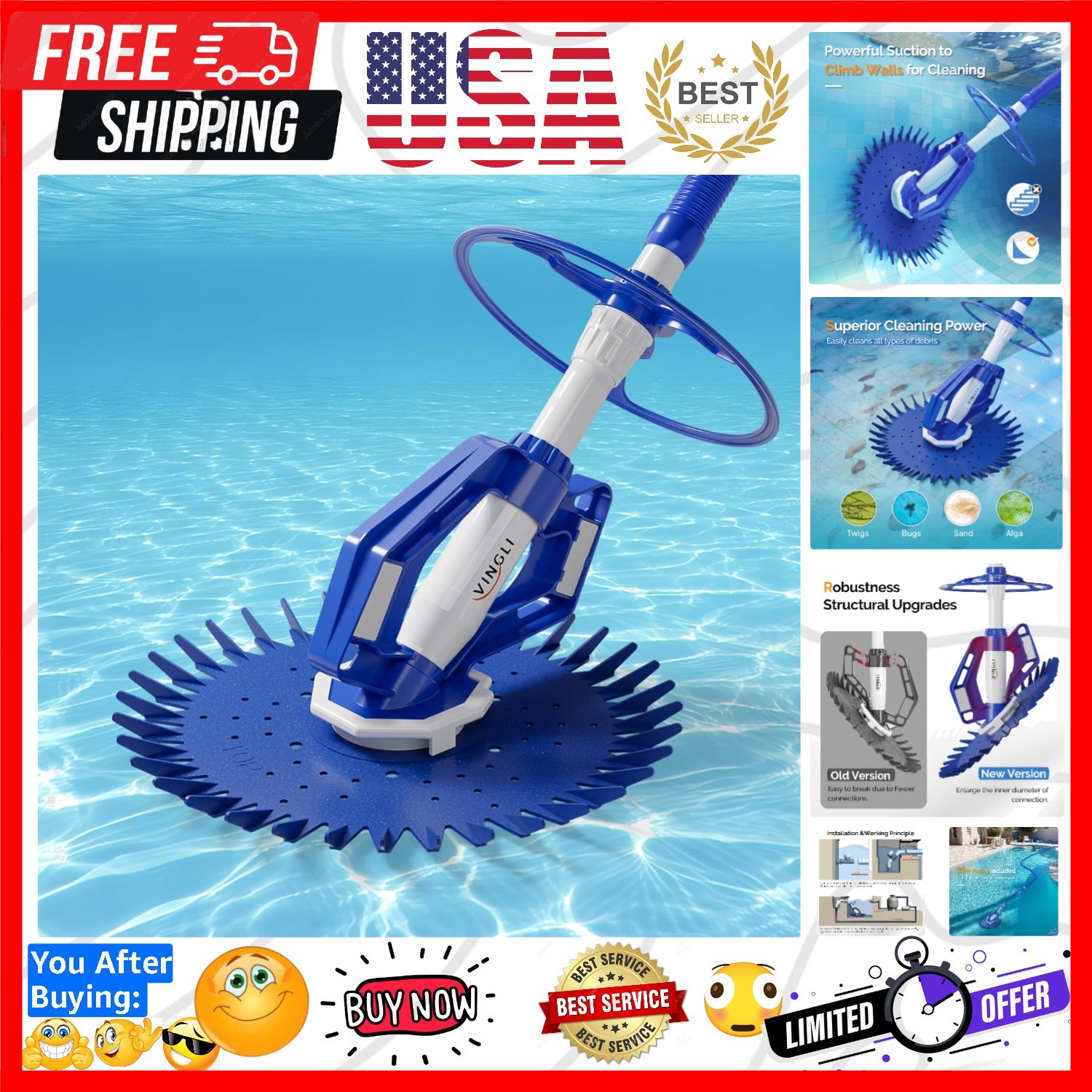 Pool Vacuum Cleaner Automatic Sweeper Swimming Pool Creepy Crawler Vacuum wit…