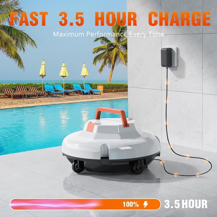 Cordless Robotic Pool Cleaner – 120 Mins Automatic Pool Vacuum Above Ground. NEW