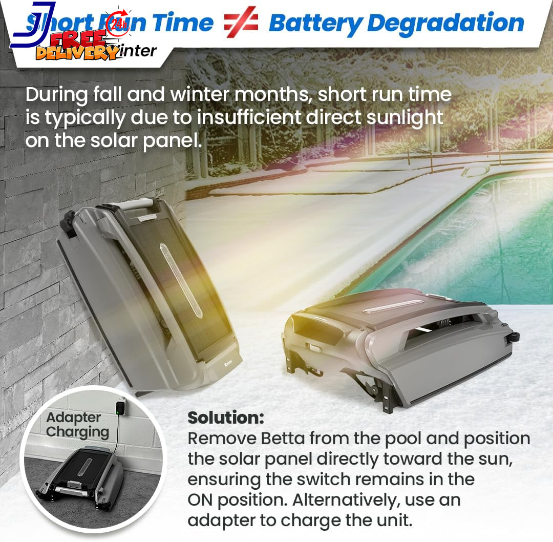 Solar-Powered Robotic Pool Skimmer with 24/7 Continuous Cleaning Power Dual Char