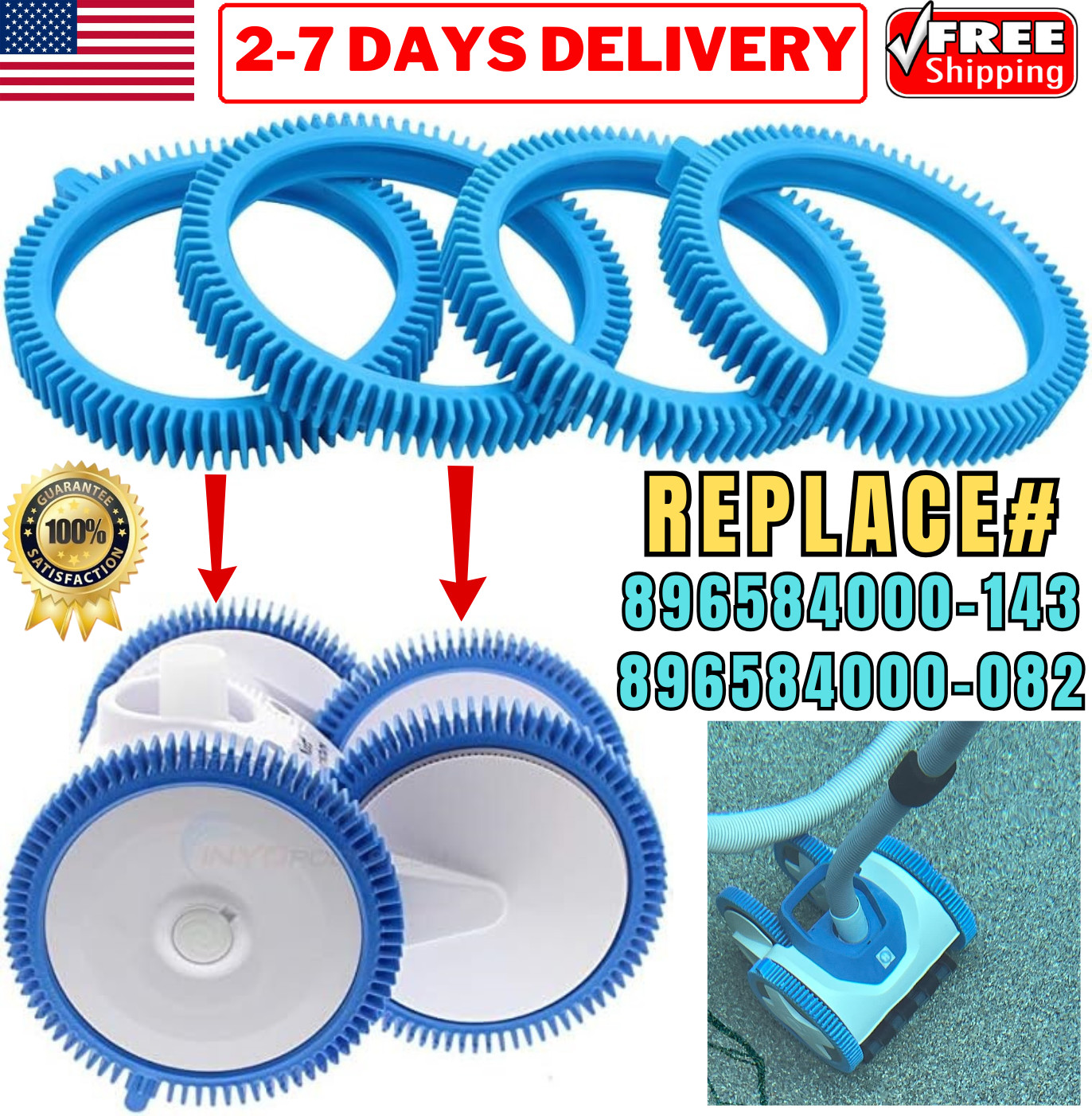 Front & Rear Back Tires with Super Hump for 2X 4X & Pressure Pool Cleaners Wheel