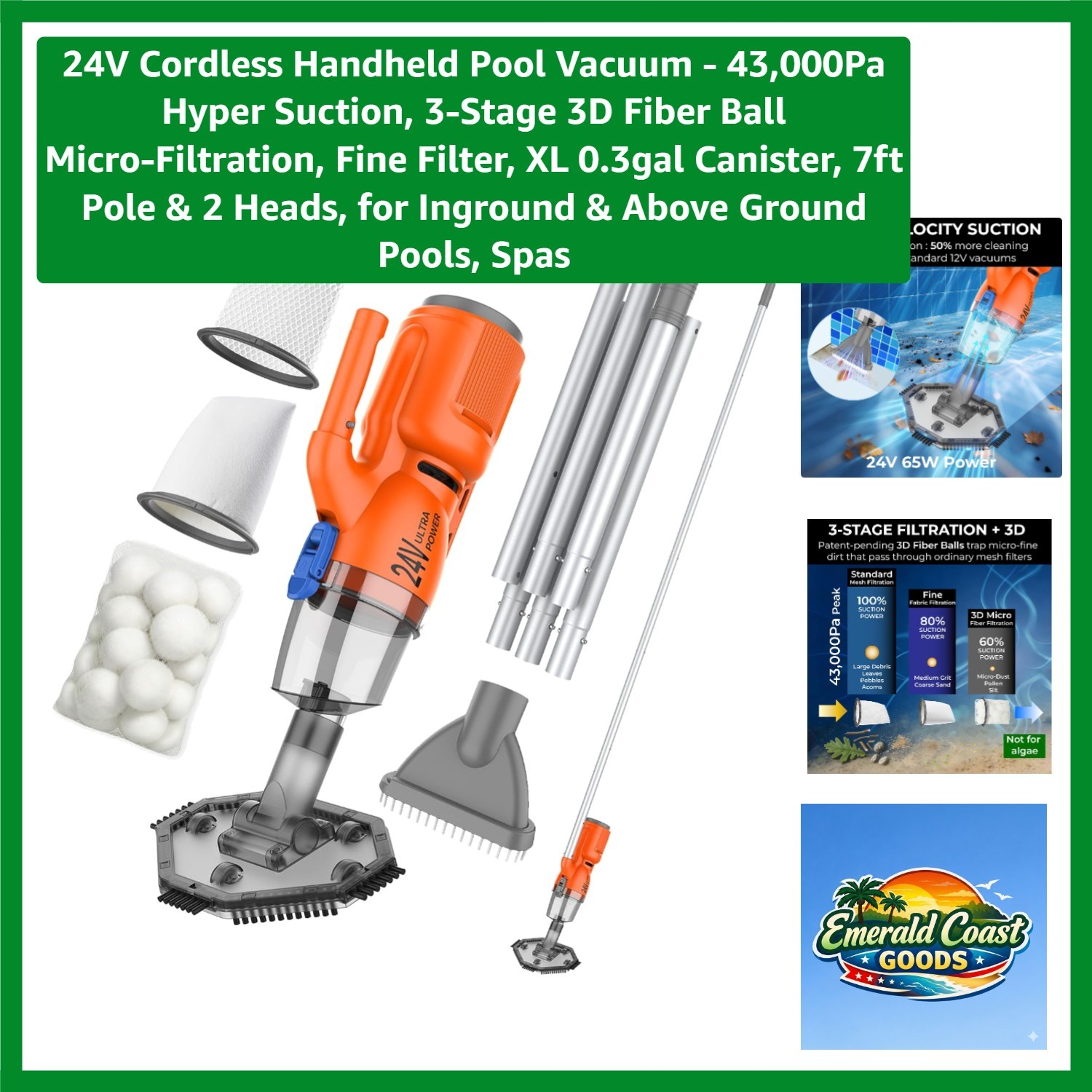 Ultimate Cordless Pool Vacuum – 3D Filtration, 0.3gal Canister & Waterproof