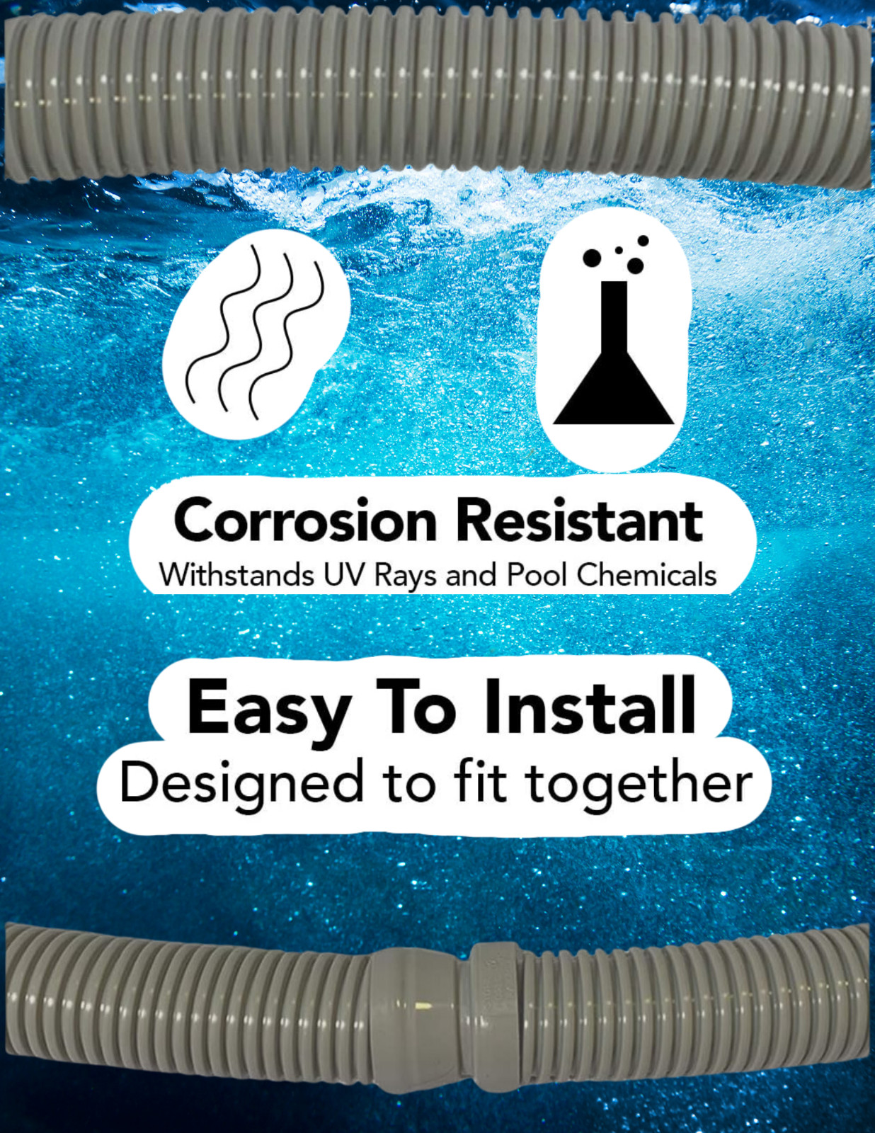 PoolQuip Grey Pool Cleaner Hose for Suction Pool Cleaners