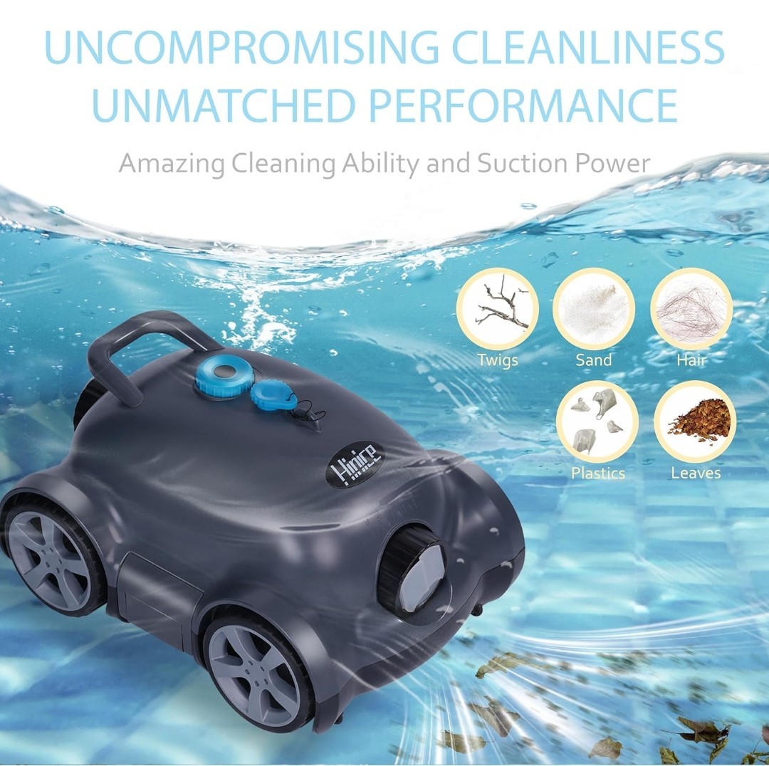 Hinice Cordless Robotic Pool Cleaner,Automatic Pool Vacuum Robot up to 2153 sqft