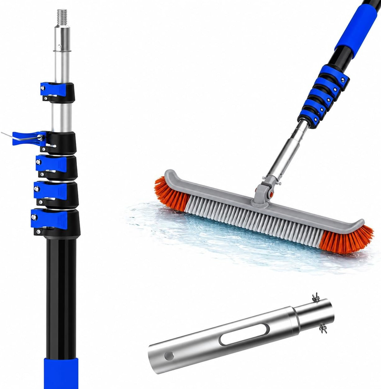Telescopic Pool Brush with 18&Prime; Head & Adjustable 5-20FT Pole for Easy Cleaning